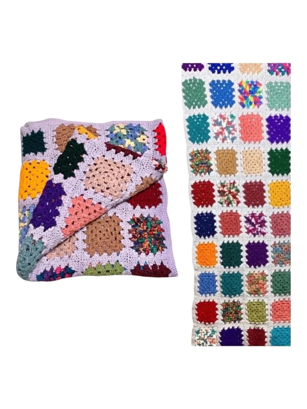 Vintage Handmade Multicolor Granny Square Crochet Throw Blanket - Brand Unknown